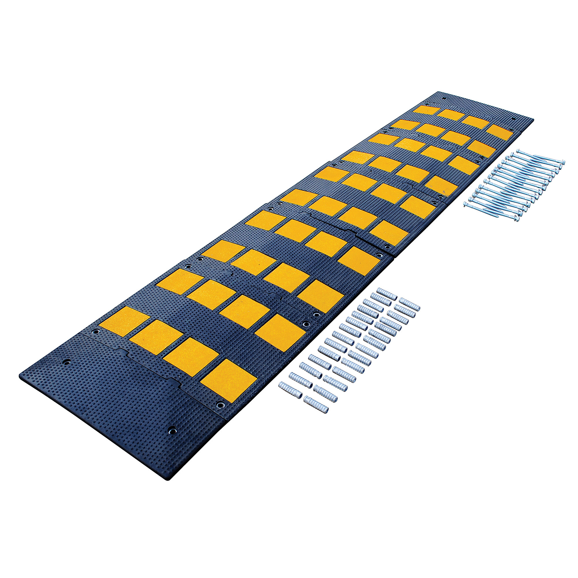 Vestil Rubber Speed Hump - 110.75in. Length, 1.625in. Height, Recycled Rubber, High Visibility, Model# RSH-108-24-C